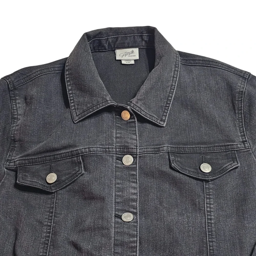 Jaclyn Smith Collection Denim Jacket Button Front‎ Black Jean Jacket XL